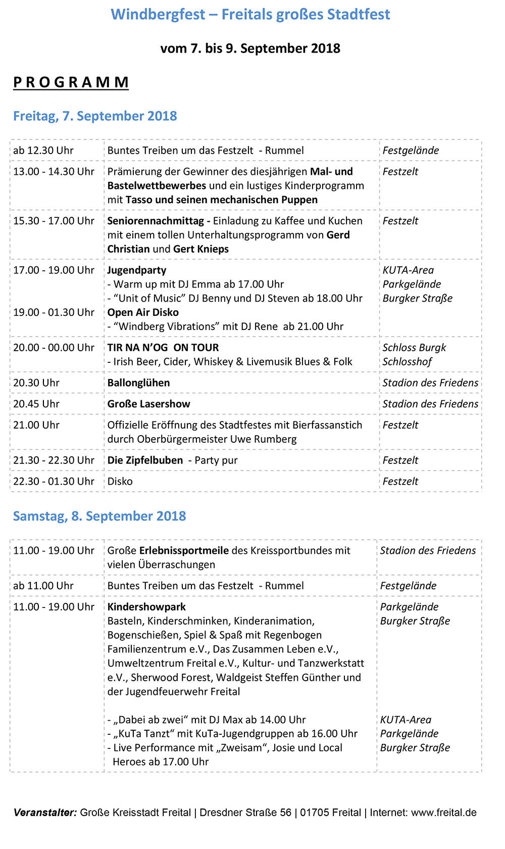 Programm Windbergfest Freital 2018 Blatt 1