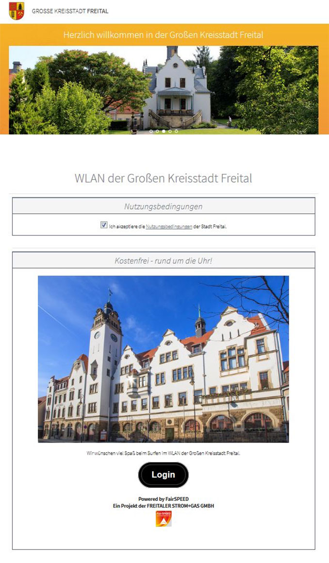 WLAN-Hotspot auf Schloss Burgk Landingpage, auf der den Nutzungsbestimmungen