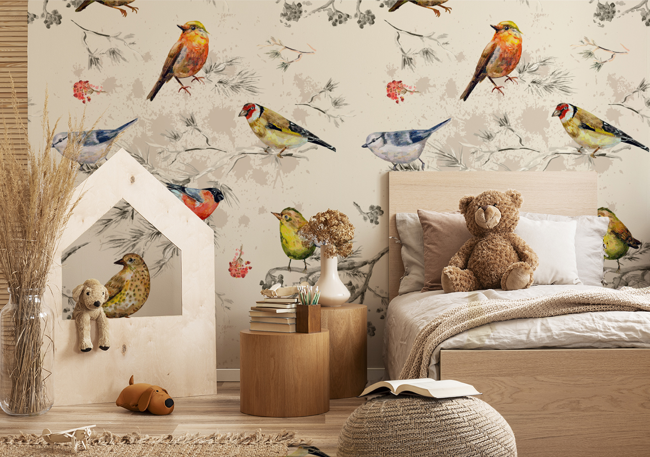 Fototapete einheimische Vögel im Kinderzimmer